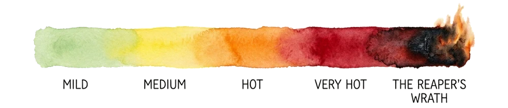 Scoville heat meter, from mild to the reaper's wrath, marked at 0 SHU